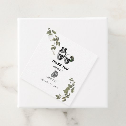 Til Death Gothic Heart Floral Skulls Bruiloft Bedankjes Labels (In situ)
