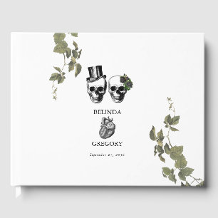Til Death Gothic Heart Floral Skulls Bruiloft Gastenboek