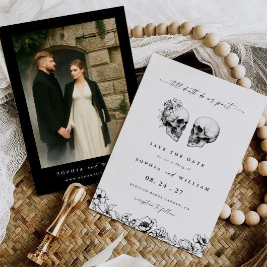 Til Death Gothic Skull Floral Photo Wedding Save The Date