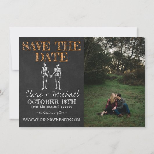 Til Death Halloween Skeleton Sinaasappel Save the  Save The Date (Voorkant)