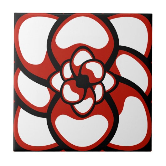 Tile, Abstracte ventilator 3, rood, zwart, wit Tegeltje (Voorkant)