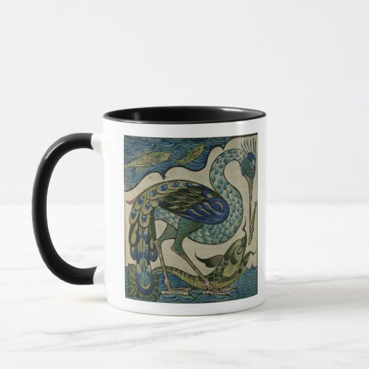 Tile design of heron and fish, by Walter Crane Mok (Links)