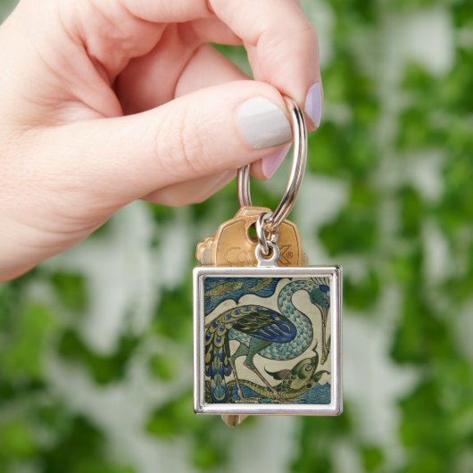 Tile design of heron and fish, by Walter Crane Sleutelhanger (Hand)