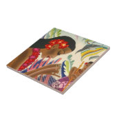 Tile  Hawaiian Hula Gal Fish Net Tropisch Tegeltje (Zijkant)