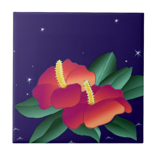 Tile  Hawaiian Tropisch Blauwe Nacht Hibiscus Tegeltje