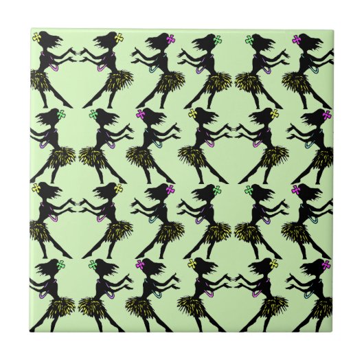 Tile Hawaiian Tropische Vintage Hula Girls Seafoam Tegeltje (Voorkant)