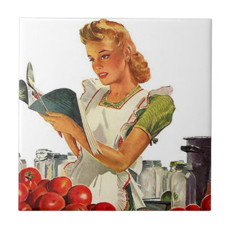 Tile  Kitchen Cook Retro Stylish Lady Chef Tegeltje