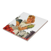 Tile Kitchen Cook Retro Stylish Lady Chef Tegeltje (Zijkant)