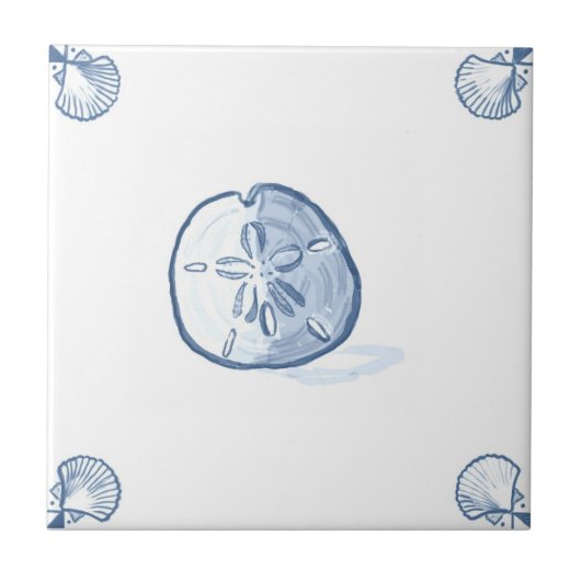 Tile met grijpende dollade met Shell-hoeken verwij Tegeltje (Voorkant)