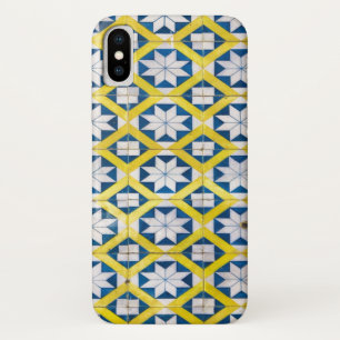 Tile Mosaic Flower Pattern Yellow Blue iPhone X Hoesje