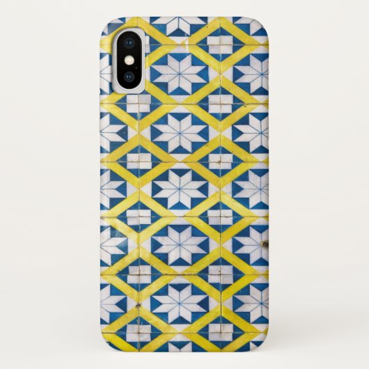 Tile Mosaic Flower Pattern Yellow Blue Case-Mate iPhone Case (Achterkant)
