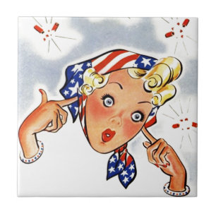 Tile Retro  Firecracker Lady Pop Art Tegeltje