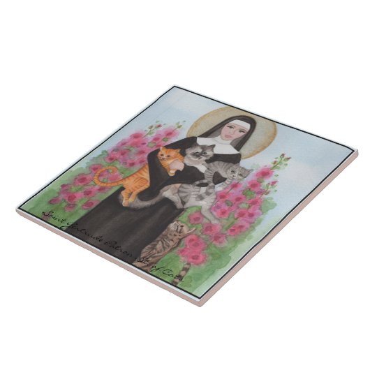 Tile Saint Gertrude Patron St. van Cats Trivet Tegeltje (Zijkant)