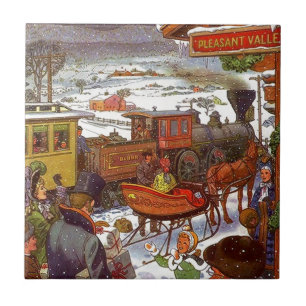 Tile Trivet  Valley train Holiday Travel Tegeltje