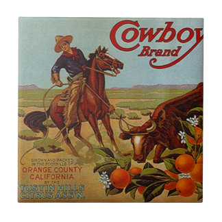 Tile Vintage Kitchen kan cowboy Brand Steer etiket Tegeltje