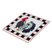 Tile with rooster art black white checks tegeltje (Zijkant)