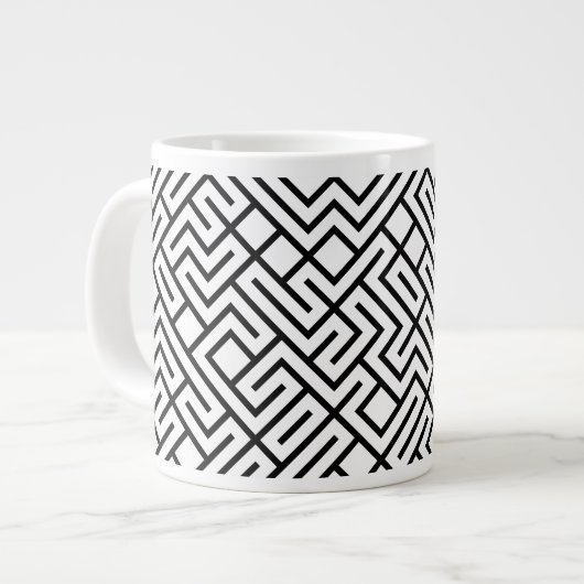 Tiled Lines Generatief (Zwarte Lijn) Uniek Extra Grote Beker (Voorkant links)