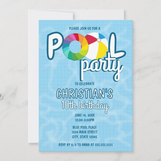 Tiled Pool Party Verjaardag Uitnodiging (Voorkant)