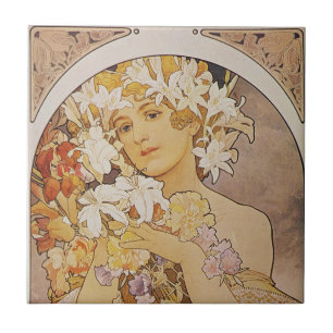 Tiles - Mucha Flowers Lady Art Nouveau Tegeltje