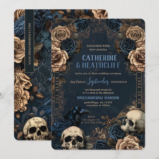 Till Death Blue Goth Wedding Invitation (Devant / Derrière)