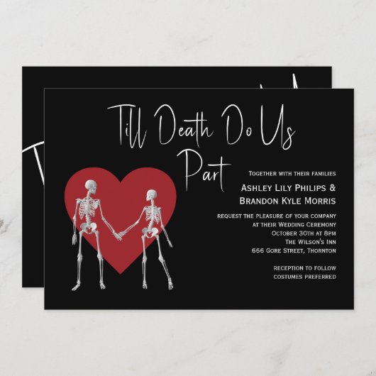 Till Death Do ons Part Skeleton Black Weddenschap Kaart (Voorkant / Achterkant)