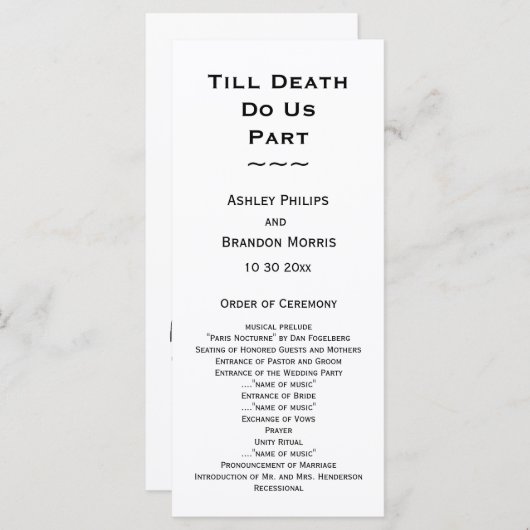 Till Death Do ons Part Skeleton Weddenschap White Programma (Voorkant / Achterkant)