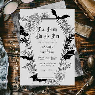 Till Death Do Us Part Gothic Grey Bloemen Huwelijk Kaart