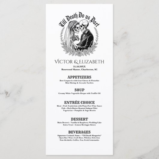 Till Death Do Us Part Gothic Zwart-wit bruiloft Menu (Voorkant)