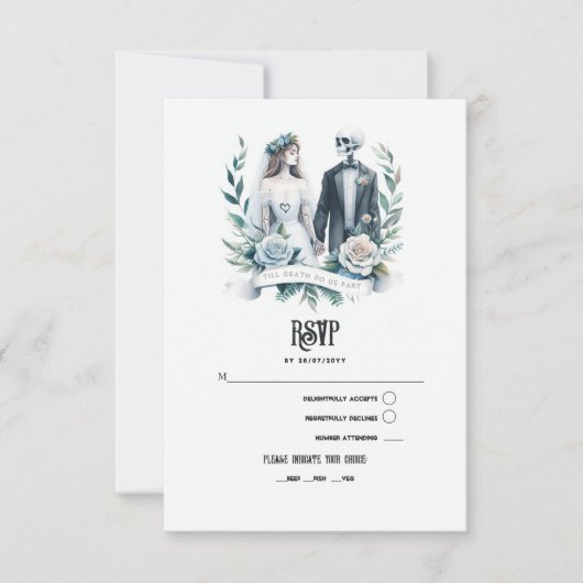 "Till Death Do Us Part" Gotische bruiloft RSVP Kaartje (Voorkant)