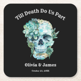 Till Death Do Us Part Gotische Halloween bruiloft Vierkante Kartonnen Onderzetter