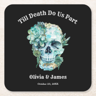 Till Death Do Us Part Gotische Halloween bruiloft Vierkante Kartonnen Onderzetter