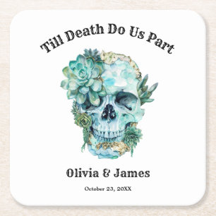Till Death Do Us Part Gotische Halloween bruiloft Vierkante Kartonnen Onderzetter