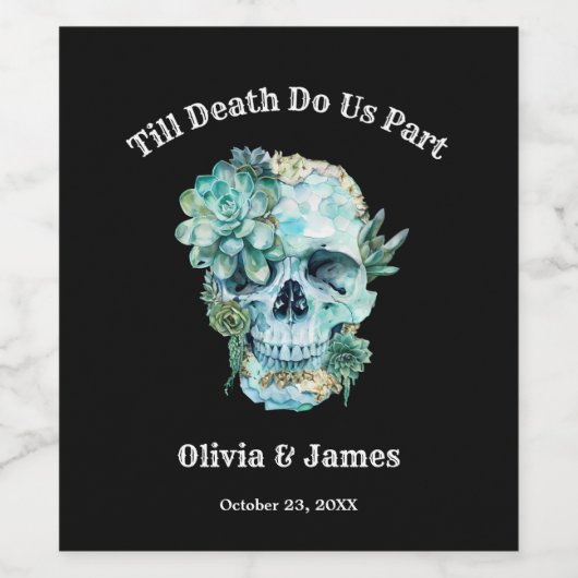 Till Death Do Us Part Gotische Halloween bruiloft Wijn Etiket (Enkel label)