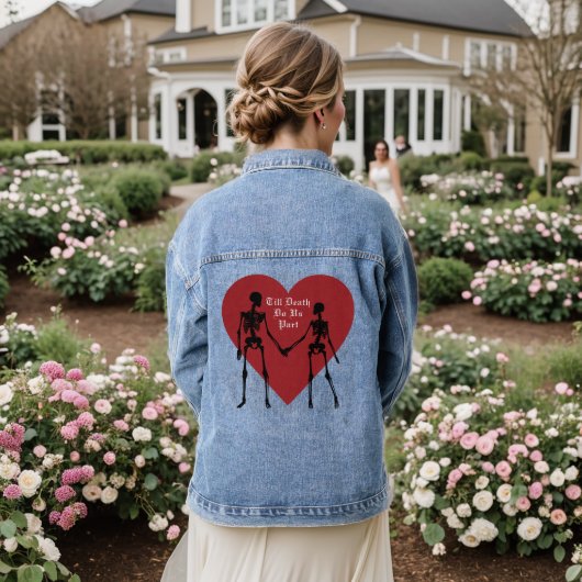Till Death Do us Part Rood & Zwart Skelet Denim Jacket (Huwelijk Achterkant)