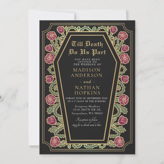 Till Death Do Us Part Roos Black Gothic Wedding Kaart (Voorkant)
