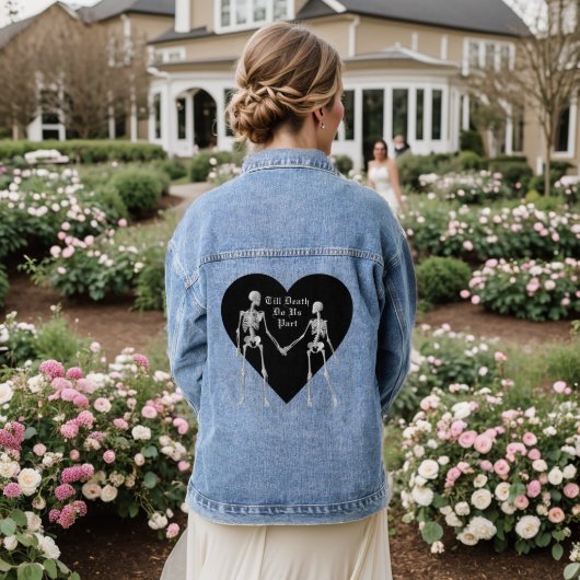 Till Death Do us Part Skelet & Black Heart Denim Jacket (Huwelijk Achterkant)