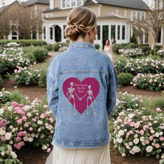 Till Death Do us Part Skelet & Paarse Hart Denim Jacket (Huwelijk Achterkant)