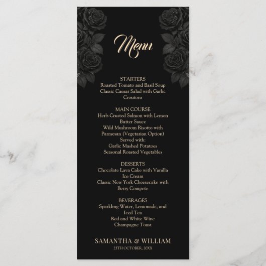 Till Death Do Us Part Zwart Roos Gotische bruiloft Menu (Voorkant)