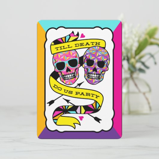 Till Death Do US Party - Neon bruiloft uitnodiging (Staand voorkant)