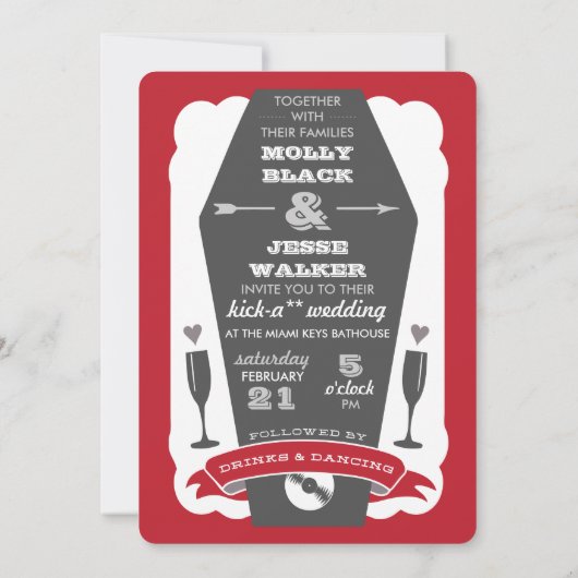 Till Death Do US Party - Rode bruiloft uitnodiging (Achterkant)
