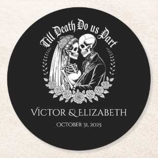 Till Death Gothic Skeleton Couple Black Wedding Ronde Kartonnen Onderzetter