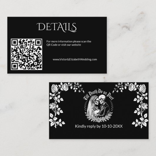 Till Death Gothic Wedding Black Website QR Code Informatiekaartje (Voorkant / Achterkant)