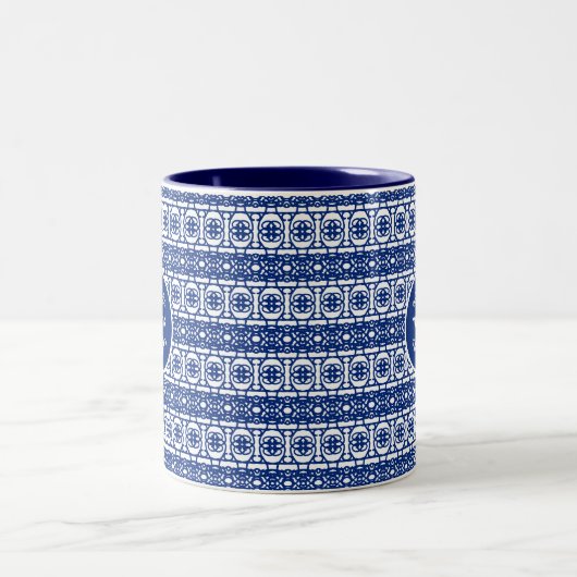 Tiller on Stylish Abstract Pattern in Blue & White Tweekleurige Koffiemok (Center)