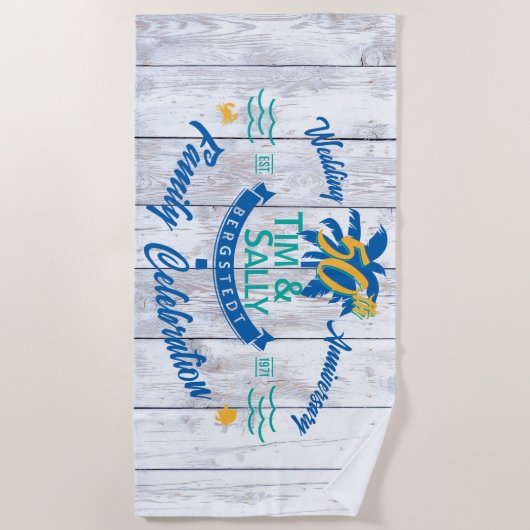 Tim & Sally's 50e Jubileum Beach Towel Strandlaken (Voorkant)