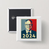 Tim Walz 2024 Vierkante Button 5,1 Cm (Voorkant /achterkant)