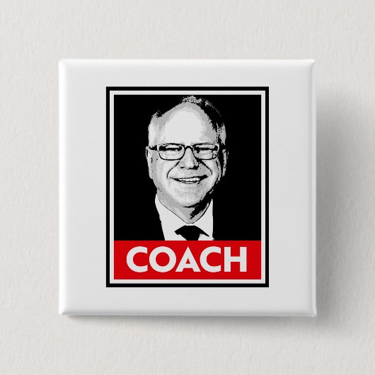 Tim Walz COACH Vierkante Button 5,1 Cm (Voorkant)