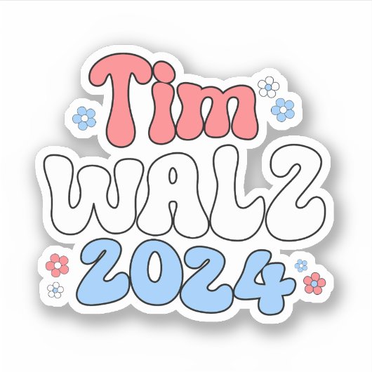 Tim Walz Retro Hippie Style Sticker (Voorkant)