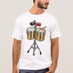 Timbale Drum & Gekruiste Stokken Percussie Muziek T-shirt