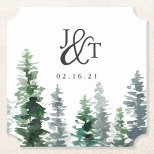 Timber Grove Bruiloft Monogram & Datum Kartonnen Onderzetters