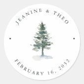 Timber Grove | Winter Pine Tree Wedding Ronde Sticker (Voorkant)